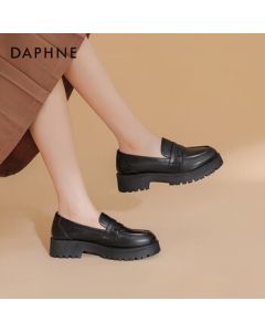 Daphne Loafers Women's Shoes - College Style Versatile JK Flats British Shallow Cut Leather Shoes for Women - Black - Size 38