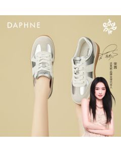 Daphne Classic Training Shoes Flat Round-Toe Lightweight Lace-Up Casual Sneakers Silver 40