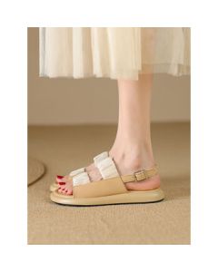 DAPHNE Women's Thick-Soled Sandals 2024 Summer Casual Soft-Bottom Versatile One-Strap Sandals - Beige Size 40