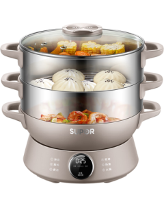 SUPOR Multi-purpose Electric Steamer, Multi-functional Home Use Timer Electric Hot Pot Steamer Bun Steamer Electric Cooking Pot, 3-Tier Large Capacity Detachable Washable ZN30YC827