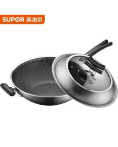 SUPOR Household Stainless Steel Universal Pan for Induction and Gas Stoves X-Crystal Shield Stainless Steel Wok CC32JA2