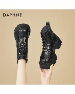 DAPHNE Daphne Women's Chunky Platform Martin Boots with Fleece Lining, Lightweight British-Style Fashionable Versatile Ankle Boots, Black, Size 36
