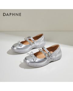 DAPHNE Women's Flat Ballet Shoes French-style Shallow Round Toe Elegant Flats Fashionable Soft-Sole Versatile Comfortable Women's Shoes Silver 37