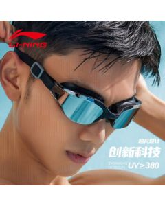 LI-NING Swimming Goggles for Women & Men, Coated Large Frame, HD Waterproof Anti-Fog Glasses, Stylish Design, Model 505 Black
