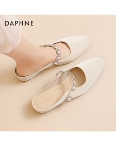 Daphne Women's Closed-Toe Summer Slippers 2025 French Mary Jane Sandals Silver Flats Beige Size 40