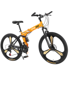 Jeep Bicycle Foldable Mountain Bike for Men and Women Students 26-inch 27-Speed Road Bike God of War - Vibrant Orange/Three-Spoke Wheels
