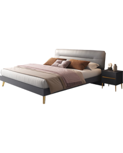 QuanU Home Master Bedroom Luxury Tech Fabric Upholstered Back Panel Bed, High-Leg Double Bed 1.5x2m