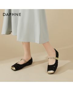 Daphne French Flat Mary Jane Shoes Women's Performance Shoes Comfortable Versatile Glitter Princess Flats Women's Shoes Black 39