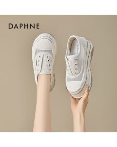 DAPHNE Women's Thick-Soled Canvas Shoes Breathable Mesh Casual Shoes in Beige Size 40