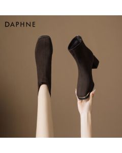 Daphne Women's Ankle Boots 2025 New Edition Chunky Heel Martin Boots French Style High Heel Slim Boots Versatile Boots Brown 37