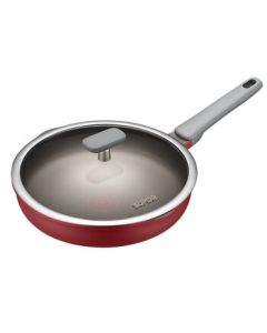 SUPOR Flat Pan 28CM Red Dot Titanium Oil-Gathering Frying Pan, Corrosion-Resistant/High-Temperature Resistant/Non-Stick Pan NJ28WA4