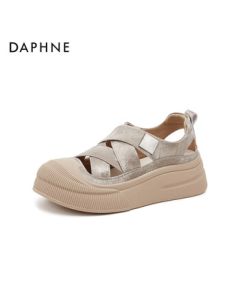 Daphne Casual Thick-Soled Sneakers Women's Hollowed-out Peep-Toe Sandals Versatile Comfortable Women's Shoes 4024303290 Gold 35