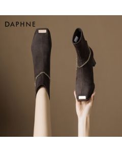 Daphne Women's Boots Ankle Boots 2025 New French Suede Chunky Heel Slim Boots Casual Versatile Martin Boots Khaki 35