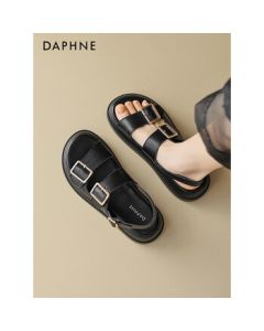 DAPHNE Women's Summer Sandals 2024 Strappy Buckle Casual Platform Roman Beach Sandals Black 39