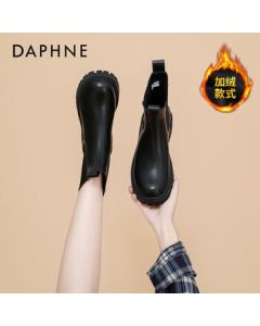 Daphne Women's Martin Boots Winter New Style Chelsea Boots British Style Boots with Fur Lining - Black, Fur Lined, Size 38
