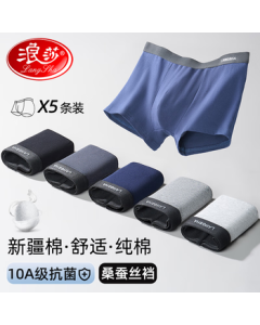 Langsha 5-Pack Men's Underwear Cotton 10A Anti-Bacterial Boxer Briefs Breathable Mid-Rise Men's Boxer Shorts