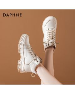 DAPHNE Women's Chunky White Sneakers, Fashionable Autumn Dad Shoes, Niche High-Top Boots, Beige, 38