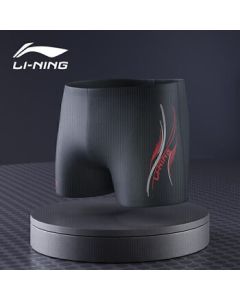 LI-NING Men's Swim Trunks Stretchy Comfort Square-Cut Quick-Dry Loose Fit for Hot Spring Vacation Black LSSL125 XXL