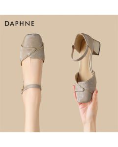 DAPHNE Chinese Style New Chinese-inspired Closed-Toe Sandals for Women, Elegant Chunky Heel High Heels, Champagne 35