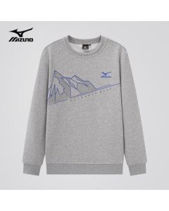 Mizuno Men's Casual Outdoor Hoodie, Loose Fleece-Lined Round Neck Sweatshirt for Autumn/Winter, Versatile Base Layer - Heather Gray, M