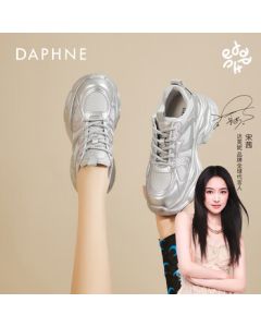 Daphne Chunky Sneakers for Women, Spring and Summer Mesh Breathable Platform Height-Increasing Casual Sports Shoes, Silver, Size 39