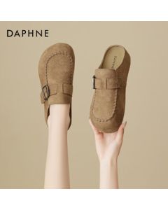 Daphne Birkenstocks 2025 Spring/Autumn New Retro Women's Shoes Ugly-Cute Soft-Soled Versatile Half-Slippers - Camel, Size 37