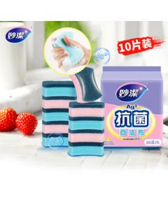 MiaoJie Antibacterial Sponge Scouring Pads, 10-Pack, 99% Bacteria Inhibition, Absorbent Dish Cloth for Kitchen Cleaning, Household Use