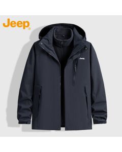 Jeep (JEEP) Men's Jacket Autumn Winter 3-in-1 Windproof Thermal Outdoor Hiking Coat - Navy Blue 3XL