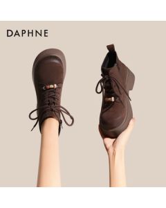 Daphne Suede Chunky Heel Martin Boots for Women, Autumn New Casual Fashion Boots 4025605021, Brown, Size 36