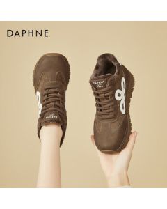 DAPHNE Women's High-Top Canvas Sneakers with Fleece Lining, Warm Cotton Shoes, Retro Training Sneakers, Versatile Soft-Sole Casual Sports Shoes - Brown - Size 38