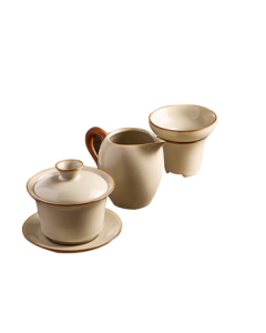 Baqianxing Ru Kiln Three-Tiered Lidded Bowl, Fairness Cup, Tea Strainer Ceramic Tea Set Three-Piece Kung Fu Tea Brewing Set for One Person