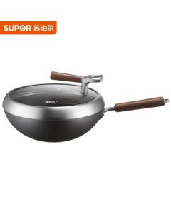 SUPOR Titanium-Infused Iron Non-Stick Stainless Wear-Resistant Even Heat Distribution Easy-to-Clean Coating-Free Composite Iron Wok CC32YT1