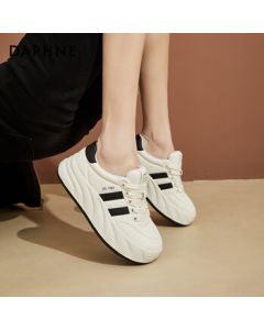 Daphne Platform Sneakers for Women - Lightweight Versatile White Shoes Comfortable Soft-Soled Sports Casual Shoes, Beige Black, 38