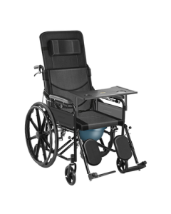LanKang Manual Wheelchair for Elderly with Toilet, Lightweight Foldable Reclining Commode Chair for Disabled SYIV90-XR01