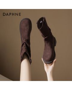 Daphne Mid-Calf Boots for Women, 2025 Autumn/Winter New Versatile Retro Knight Stacked Boots Martin Boots, Brown, Size 38