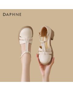 Daphne Women's Closed-Toe Sandals Soft Sole Chunky Heel Roman Shoes Retro Mary Jane Shoes 4024303261 Beige 34