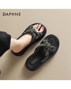 Daphne Women's Sandals Summer New Chinese Style Soft Sole Beach Slippers 4024303168 Black 38