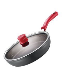 SUPOR Non-Stick Frying Pan with Red Spot Heat Indicator and Oil Concentrating Design, 28CM, Compatible with Induction Cookers and Gas Stoves, Model PJ28W8, with Lid