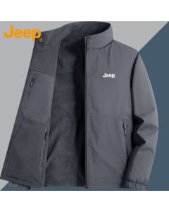 JEEP Men's Fleece-Lined Thick Warm Jacket, Stand Collar Casual Loose Outerwear for Autumn and Winter, Dark Grey Fleece XL
