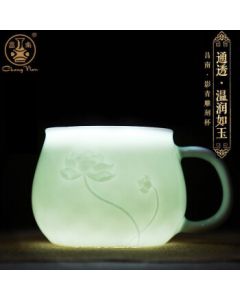 Chagnan Ceramic Tea Cup with Filter and Lid, Jingdezhen Yingqing Single Tea Cup for Home and Office, Zen Lotus Heart