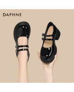 Daphne Japanese-style Mary Jane Flats for Women, Summer New Thick-Soled British-Inspired Shoes 4025101184, Black, Size 38
