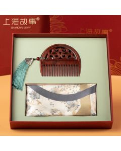 Shanghai Story 100% Mulberry Silk Scarf, Small Square Scarf for Women with Sandalwood Comb, Premium Shawl Gift Box for Mid-Autumn Festival, Mother's Birthday Gift