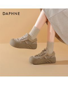 Daphne Fuzzy Shoes Women's Winter Casual Thick-Sole Fleece-Lined Warm Cotton Shoes 4024607138 Khaki 38