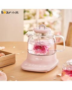 Bear Mini Wellness Kettle, Glass Teapot for Office and Home, Constant Temperature Tea Maker, Flower Tea Kettle YSH-F08E1 Pink 0.8L