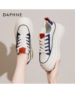 Daphne White Platform Sneakers for Women - Casual Classic Slip-On Shoes with Height-Increasing Chunky Sole, Beige, Size 38