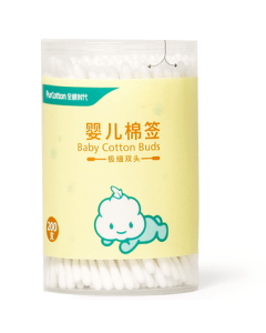 PurCotton Baby Cotton Swabs for Ear Care, Fine Shaft Cotton Swabs, Ear and Navel Cleaning Swabs, 200 Pieces/Tube