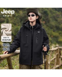 JEEP Men's Windproof Warm Fleece Jacket Two-Piece Set for Autumn and Winter - Black [Two-Piece Set] XL
