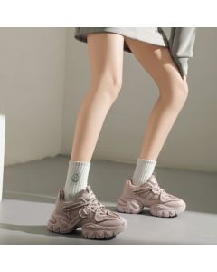 Daphne Platform Sneakers for Women 2024 Spring Lightweight Soft-Sole Casual Shoes Versatile Thick-Sole Sports Shoes Pink 37