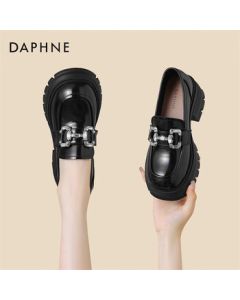 Daphne Platform Loafers Women's Spring New Slip-On Versatile Leather Shoes 4024101441 Black 37